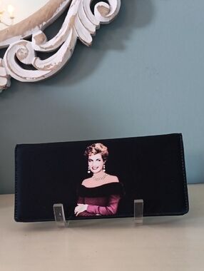 & Vintage Black Clutch Wallet with Princess Diana Portrait and Crystals Accent